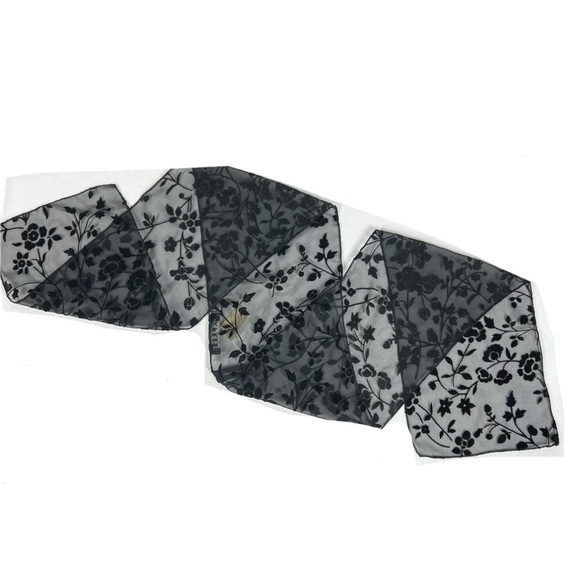 VINTAGE Express Black Burnout Floral Velvet Neck Scarf NWT Accessory - Picture 2 of 9